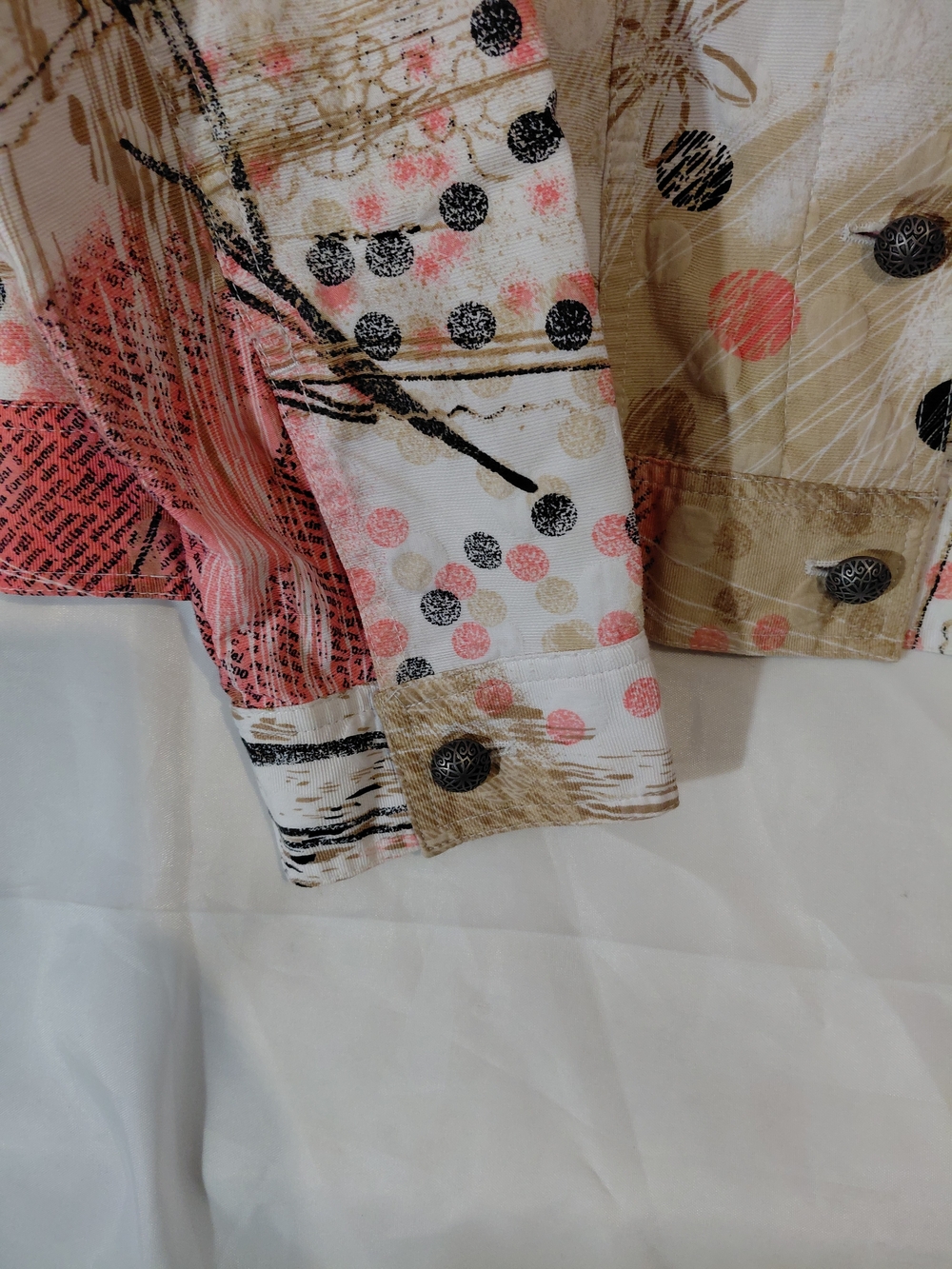 Womens Coral & Beige Patchwork Jean Jacket - Picture 4 of 11